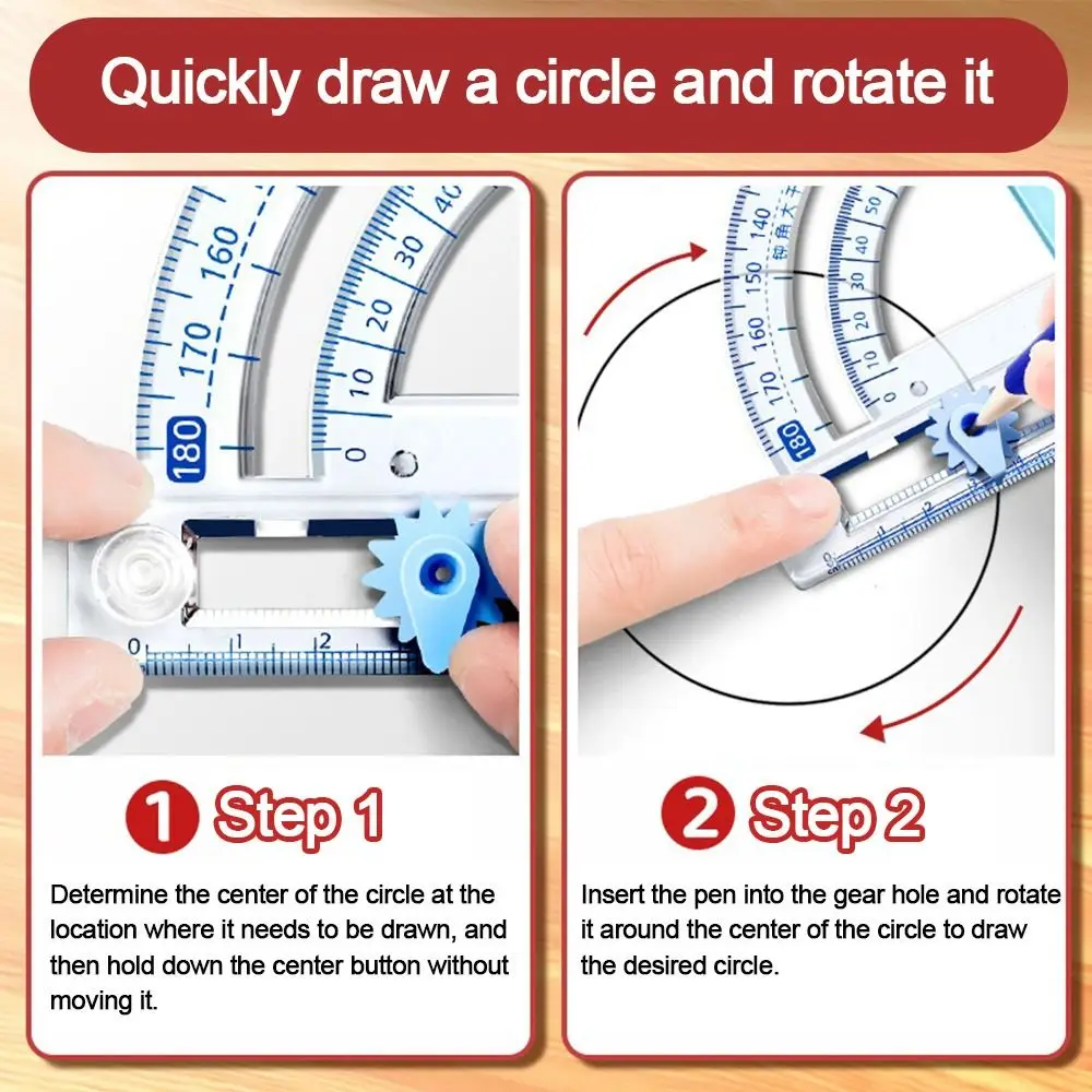 Plastic Bevel Protractor Multi-Function Draw Circle Tool Circle/Corner Drawing Tool Activity Corner Demonstrator Stationery