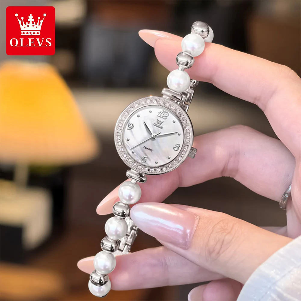 OLEVS 5640 Womens Watch Elegant Fashion Original Quartz Wristwatch Waterproof Pearl Watch Chain Ladies Watch Box Reloj