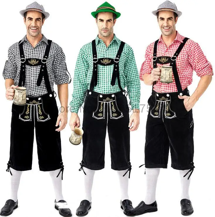 Full Set Men Oktoberfest Letherhosen German Guys Bavarian Traditional Outfit Adults Halloween Costume Cosplay Costumes