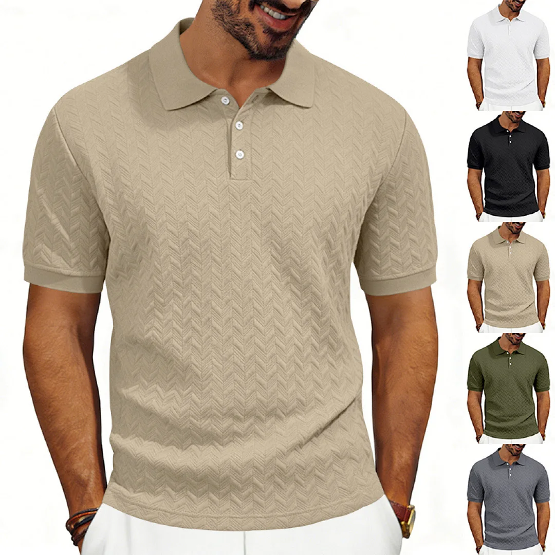 Grenzüberschreitendes Amazon American Heavy-Duty Polo-Shirt mit lockerem Texturmuster, einfarbig, Jacquard, lässig, schlicht, trendig, kurzärmelig – Detail 2
