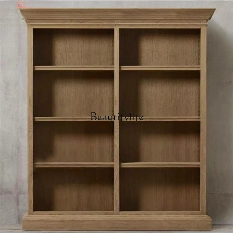 

American rural solid wood bookshelf, European retro old storage bookcase display cabinet