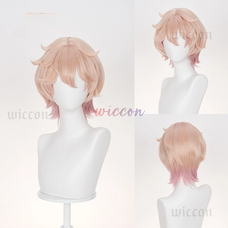 جينشين إمباكت داليا شعر مستعار تأثيري برتقالي وردي شعر قصير القوطي مصاص دماء Heterochromia بوي Mondstadt حفلة الهالوين للنساء والرجال