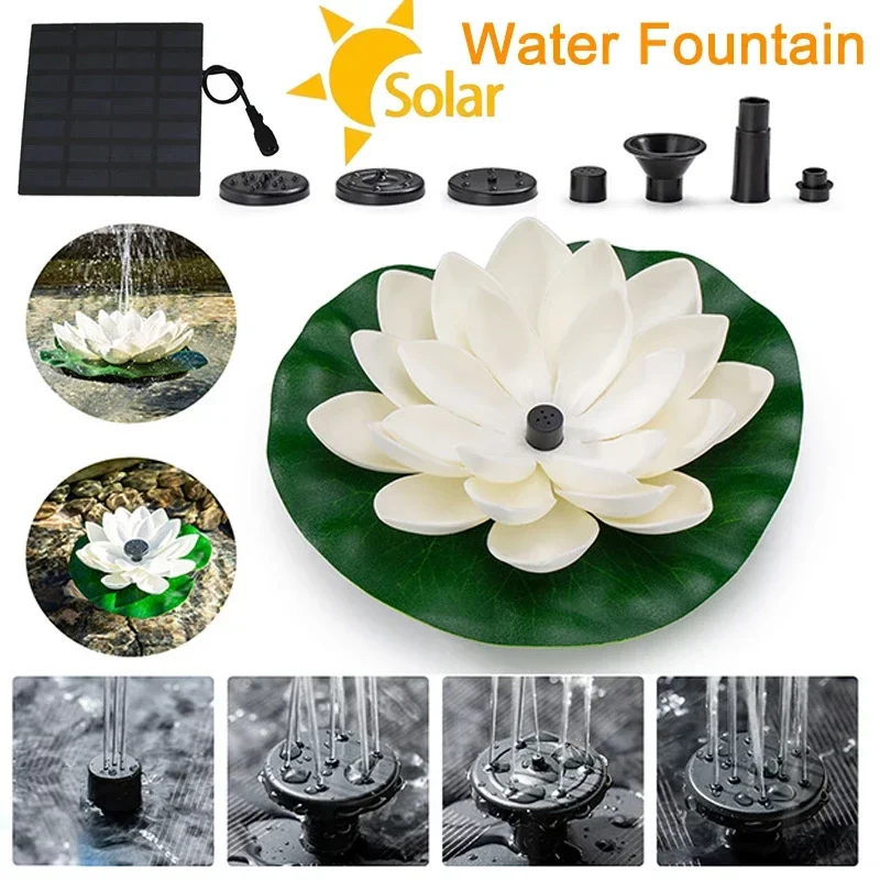 Lotus Floating Solar Fountain Garden Waterfall Fountain Pool Pond Bird Bath Solar Panel Water Pump Garden Decoration Fountain