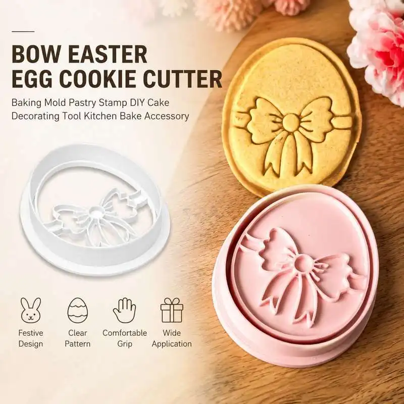 Easter Egg Shape Cookie Mold With Bow Decor Biscuit Press Mould Home Bakery Making Gadget