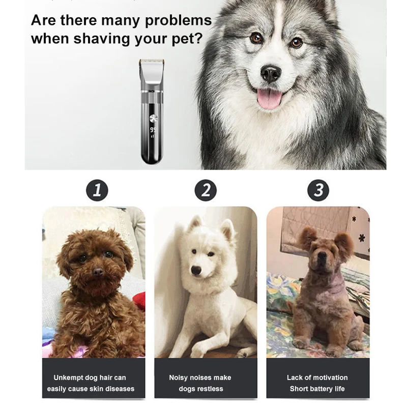 Pet Hair Clipper Rechargeable Washable Dog Cat Trimmer Battery Display Grooming Haircut Low Noice Razor Electric ​Clipper