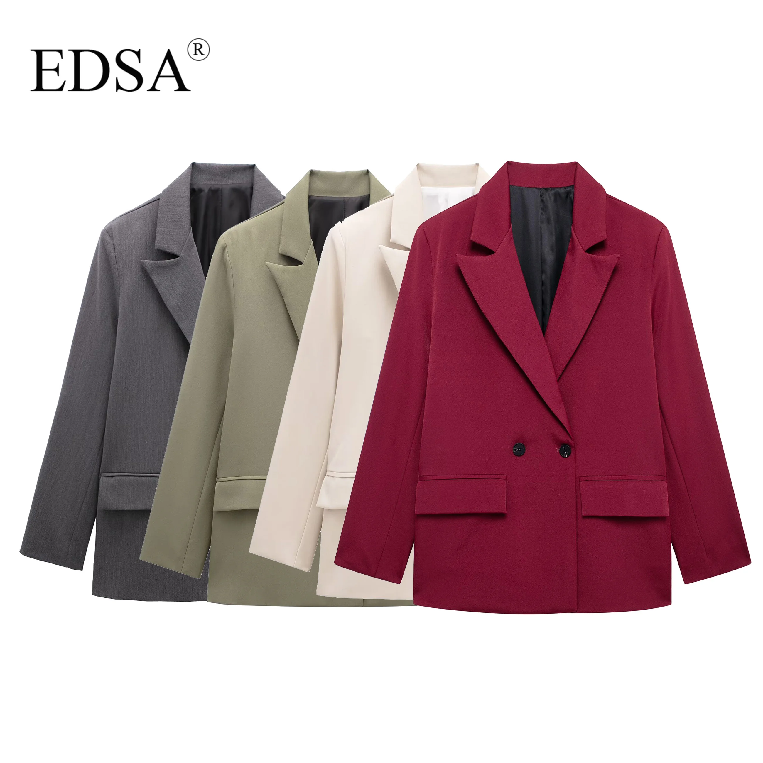 EDSA Women Formal Blazer Long Sleeve Two Buttons Double Breasted Office Lady Suit Jacket Female Loose Coat Y2K Tops