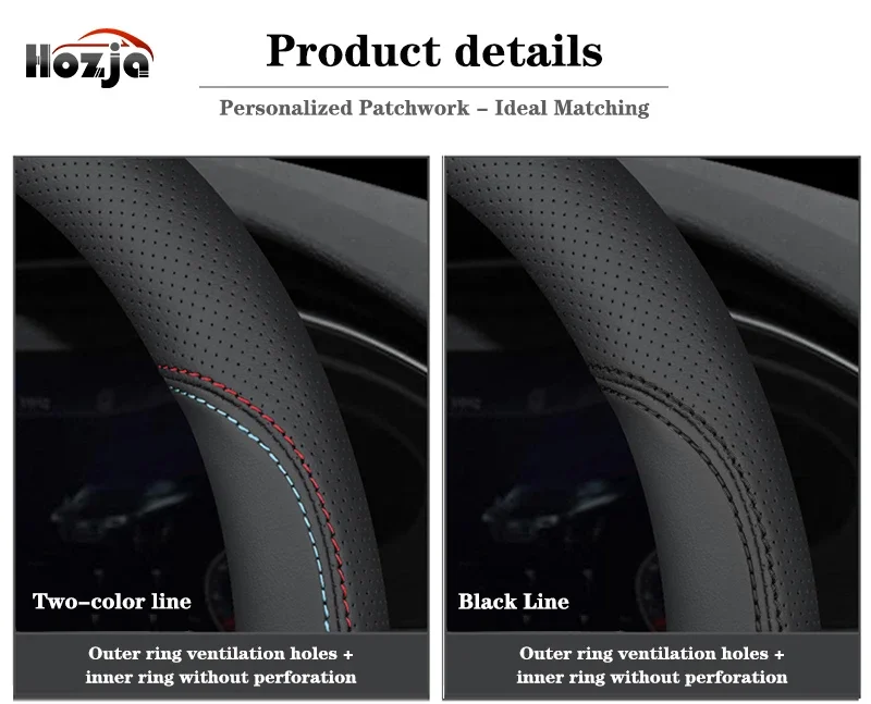 Kunstleder-Lenkradbezug mit extra großer Flechtmusterung, mehrere Größen 38-47 cm, universell für Auto, LKW, Auto-Innenausstattung. – Detail 4