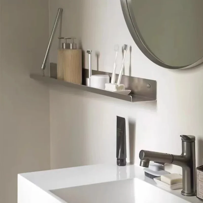 Stainless Steel Floating Shelf, Bathroom Wall Organizer, Washbasin Storage Rack, Wall-Mounted Metal Panel Shelf for Home Decor