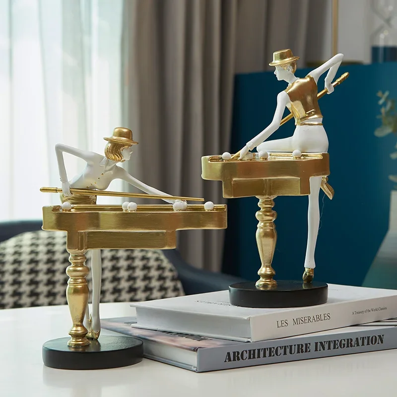 Resin Snooker Character Decoration White Gold Billiards Character Minimalist Ornaments Living Room Office Home Decoration