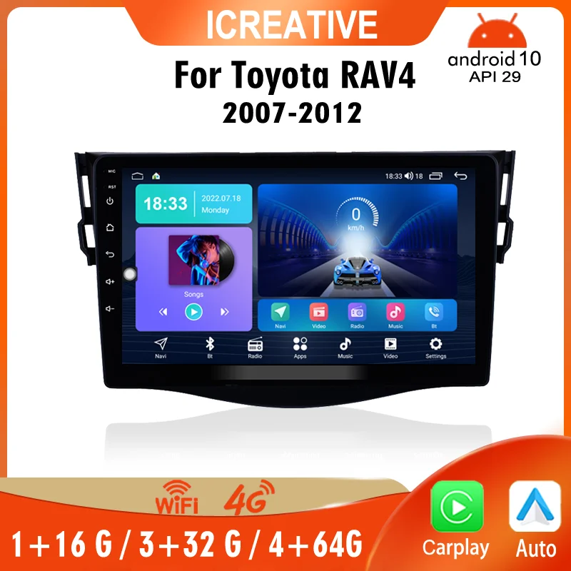 

Car Radio for Toyota RAV4 Rav 4 2007-2012 2Din Stereo Android Auto Carplay Automotive Multimedia Player 9‘’ Wifi GPS Navigation
