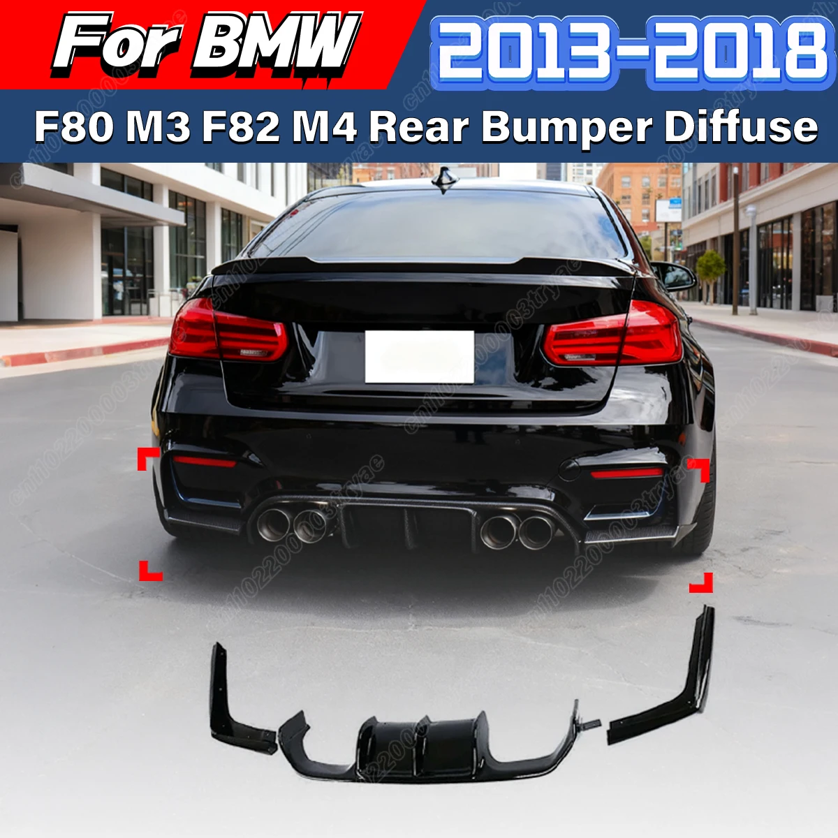 

For BMW F80 M3 F82 M4 2013 2014 2015 2016 2017 2018 Automotive Rear Bumper V Style Diffuser Lip Splitter Body Modification Kit