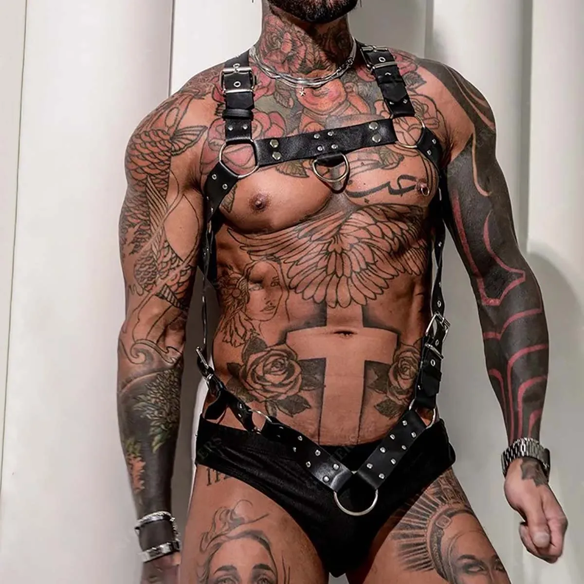 Fetish Gay BDSM Suspendres Bondage Men Sexy PU Leather Harness Male Lingerie Adjustable Body Punk Style Belts Harajuku For Adult