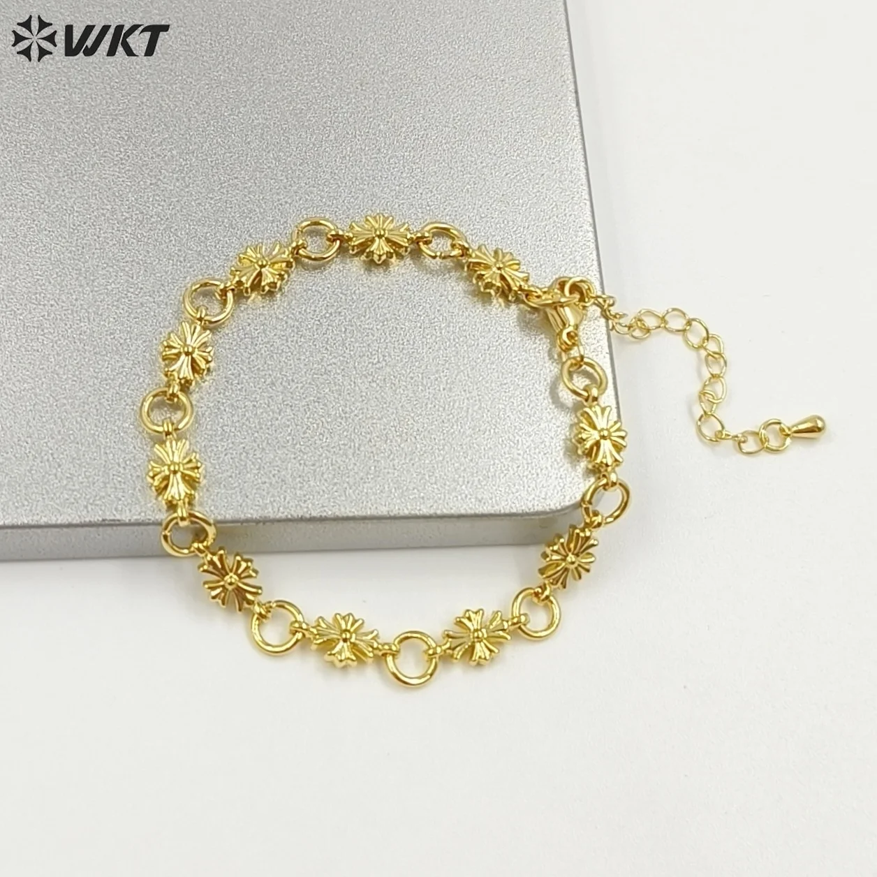 WT-JF369 New Style Yellow Brass 7inch+2inch Bracelet  Versatile With Real Gold Plated For Girl Birthday Gifts