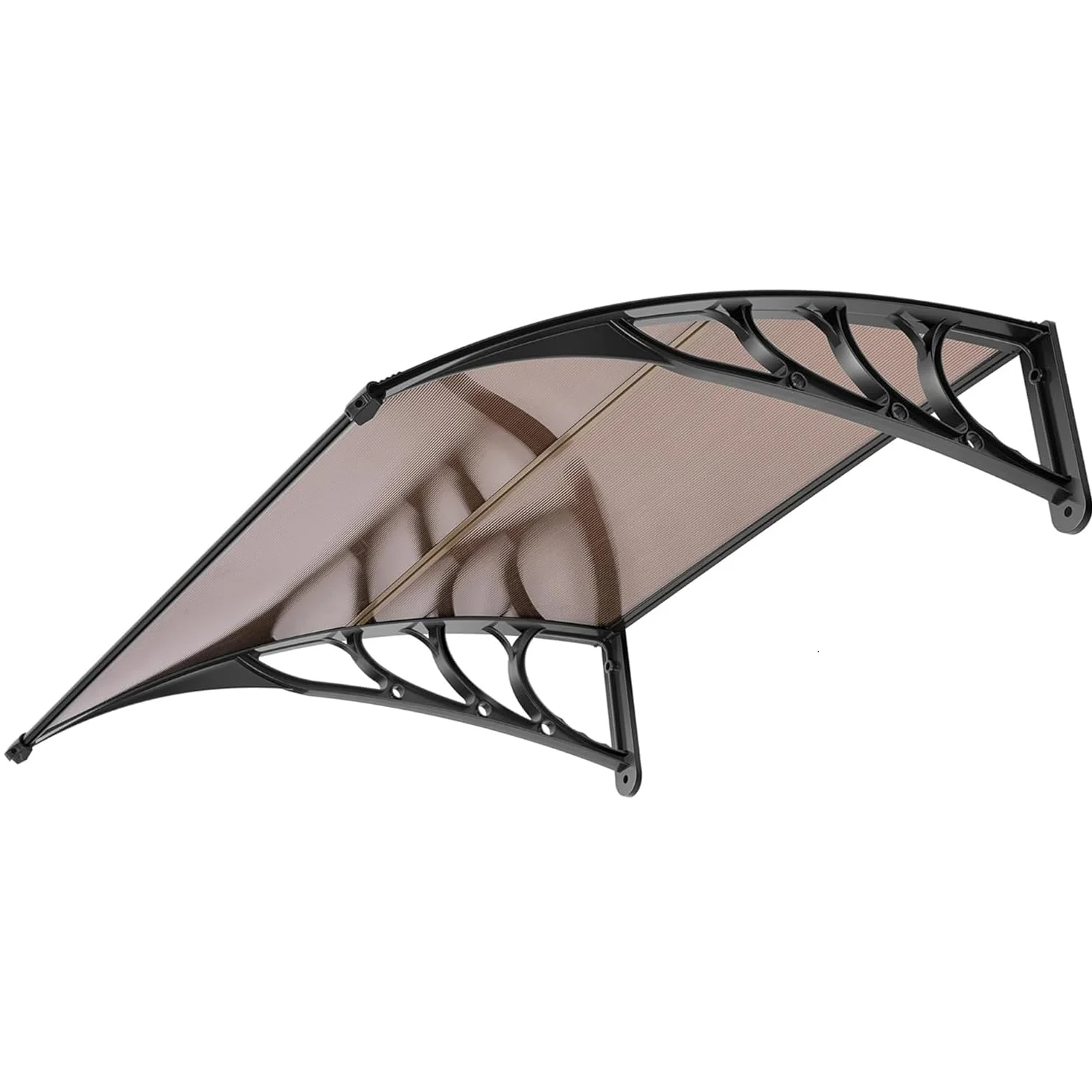 Auvent de Porte et Fenêtre Marquise de Fenêtre pour Exterieur en Polycarbonate Brun Auvent en Arc Pentu Protection Contre Pluie et UV pour Terrasse Balcon Patio