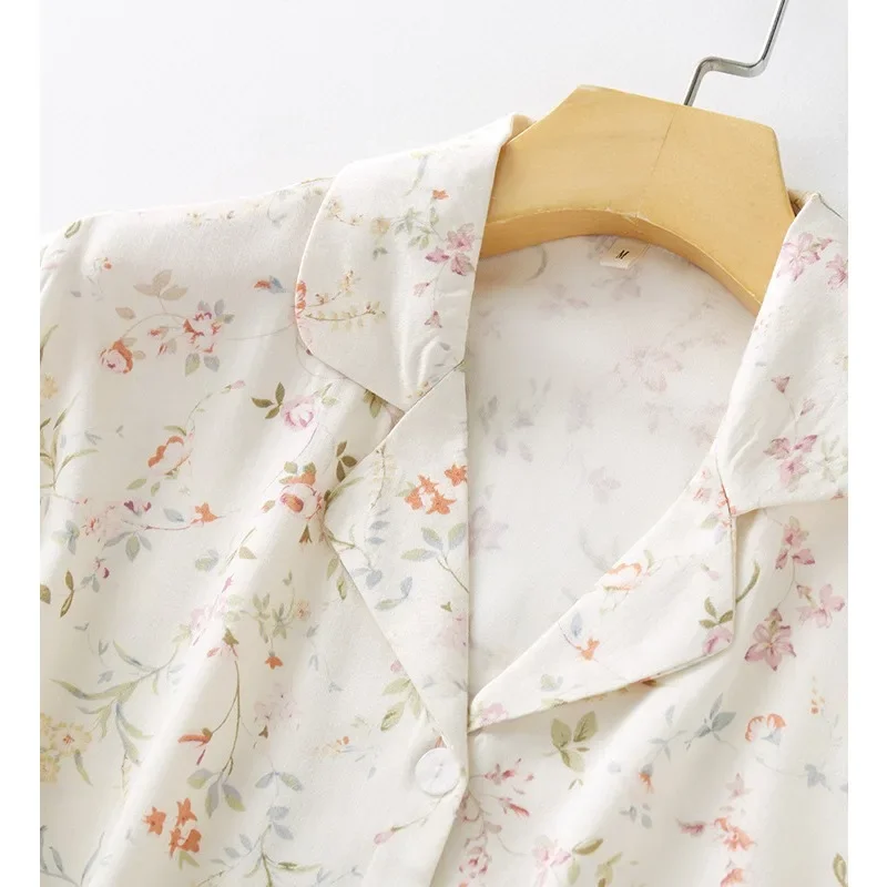 2025 ربيع جديد المرأة بولو منامة موضة أوراق الصفصاف المطبوعة سترة قصيرة الأكمام مجموعة تي شيرتات قصيرة للأطفال ملابس المنزل غير رسمية