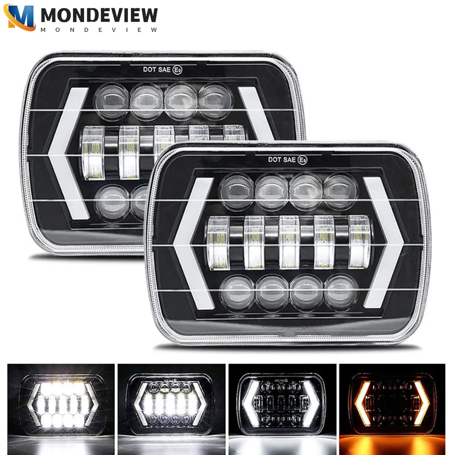 

MONDEVIEW 7inch Square Wrangler Five Eyes Eight Beads with DRL White+Red LED Light 6500K 1800W 180000LM Automotive Turn Signal