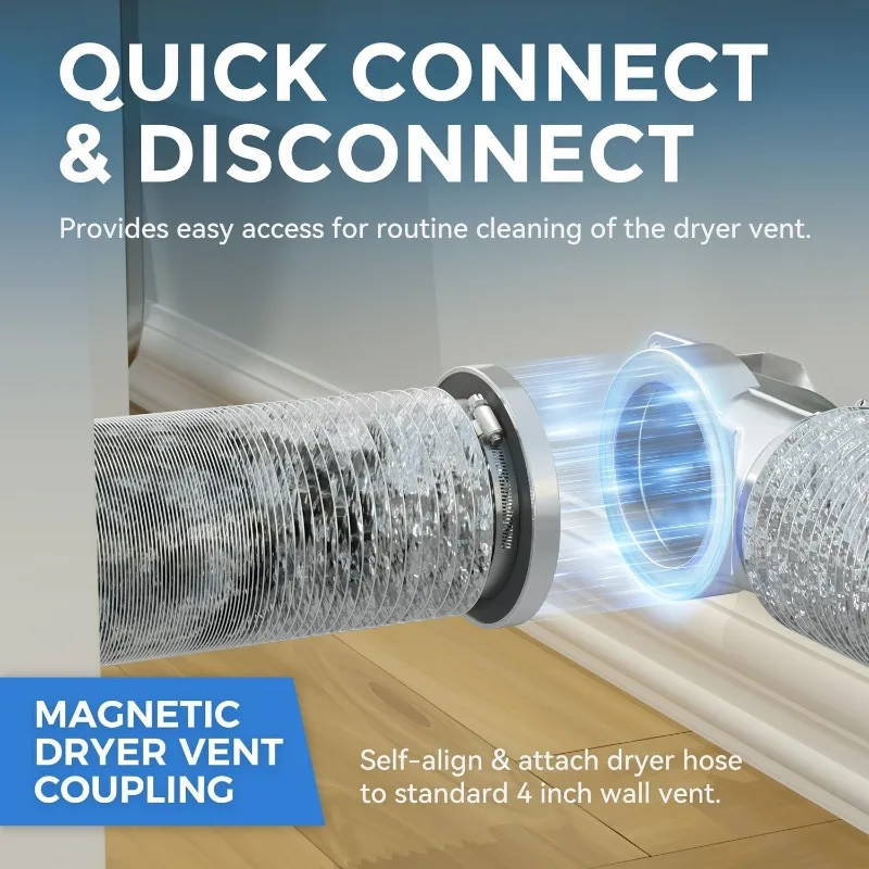 Magnetic Dryer Exhaust Vent Elbow 90° 180°, Flexible Quick Connect Dryer Hose Coupling for Laundry Appliance Repair