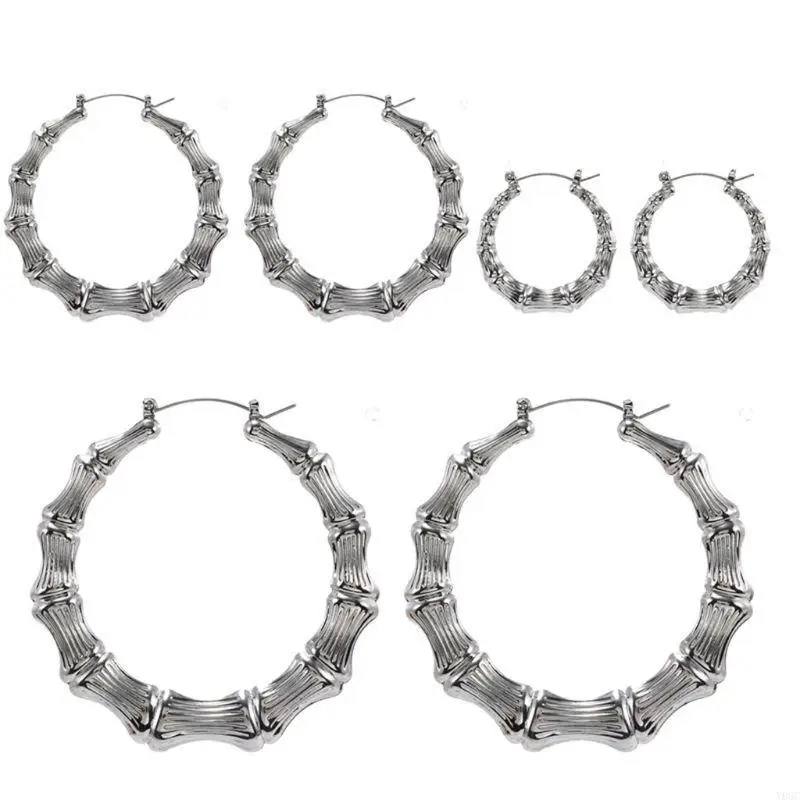 Y08C Hip Hop Earrings Large Celebrity Wives Earrings Hoops Bamboo Circle Hoop Earring