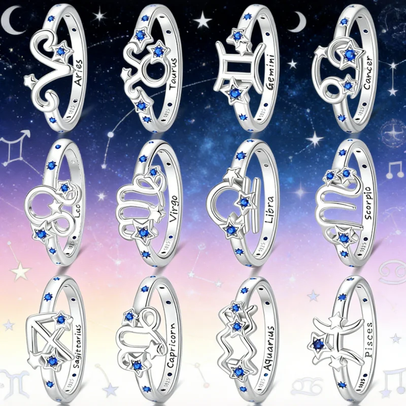 

Новинка 2026 года: Оригинальное кольцо из стерлингового серебра 925 пробы с символикой двенадцати созвездий для женщин, идеально для свадьбы, вечеринки, в качестве подарка.