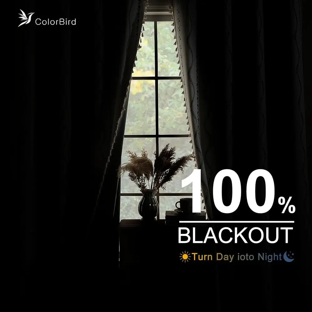 ستائر حرارية معتمة على شكل زهور 96، طراز المزرعة البوهيمية، نمط أبيض وأسود، لغرف النوم وغرف المعيشة