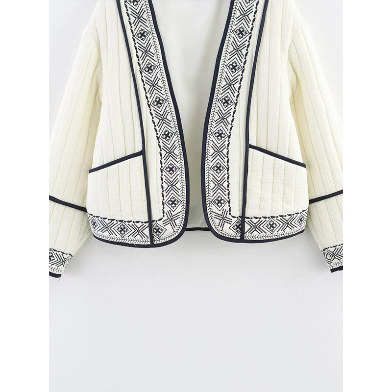 Veste femme ethnique motif brodé garniture contrastée Trafizaran automne hiver porter décontracté vêtements de voyage femme vêtements