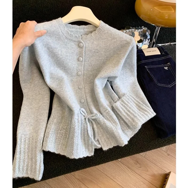 

Ele ey Long Sve вязаный открытый кардиган женский облегающий свитер с застежкой на талии осень-зима новый повседневный свободный S...