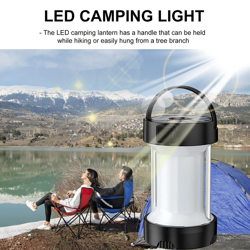 Lampe Solaire LED Rechargeable par USB, Éclairage d'Extérieur, Lumière de Secours, Équipement de Camping