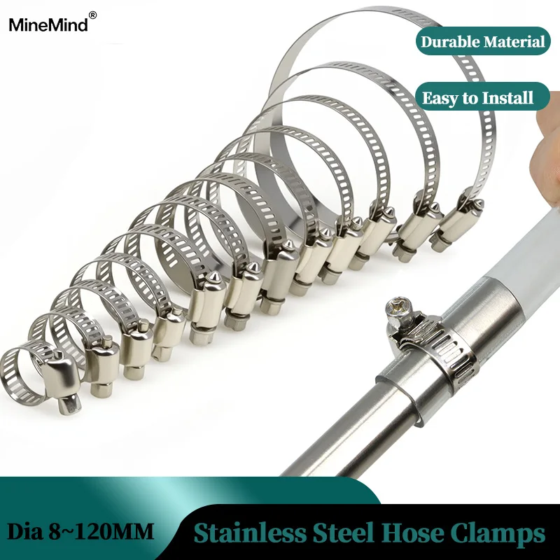 5/10/20P Stainless Steel Hose Clamps Dia 8mm ~ 120mm Adjustable Tri Gear Worm Fuel Tube Water Pipe  Fixed Clip Spring Cramps