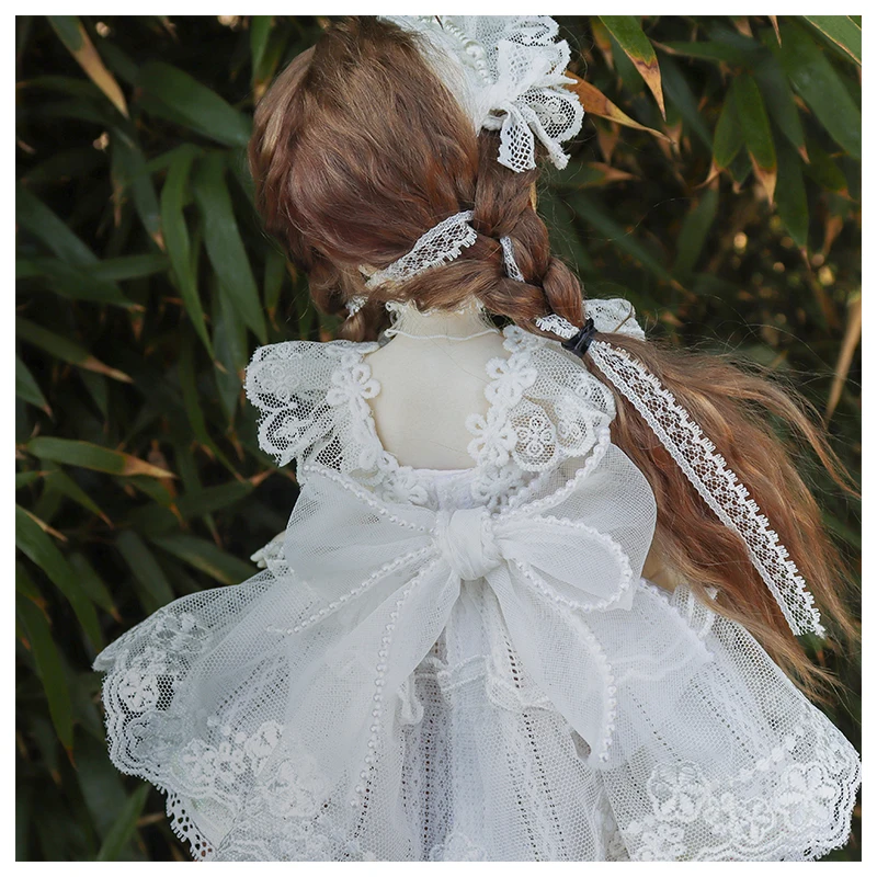 1/4 BJD dress doll White Sling Dress Set 1/4 doll accessories doll clothes white dress + hair band + necklace + bow