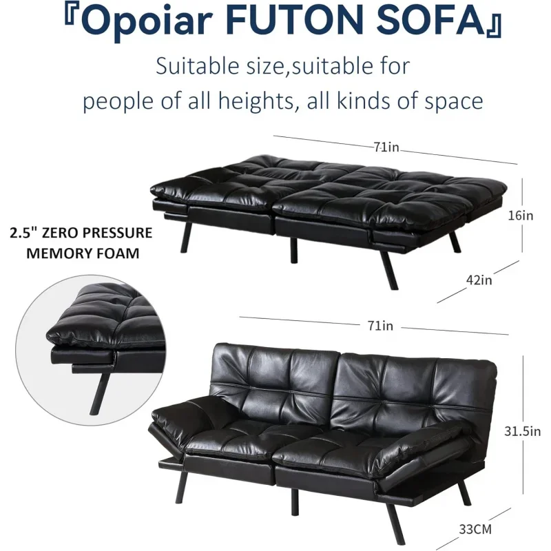 Futon Couch Bed withand Frame Included,Comfortable Loveseat Sleeper Sofa for Dorm Apartment Office College Black 02