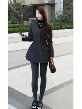 

Ele plus Size Women's Jaet Faionable Spring Autumn Design Slim Fit Waist-Cinching Long Sve V-Ne French Sle