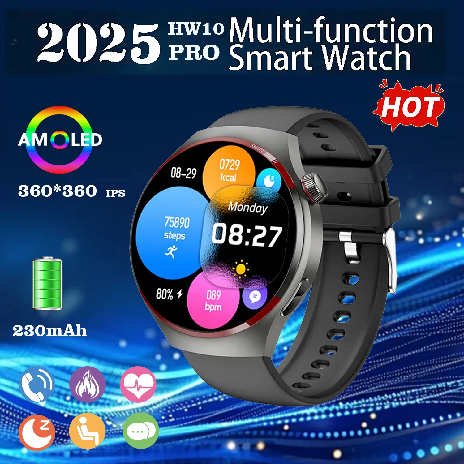 2025 New HW10 Pro Watches For Man 1.52Inch 360x360 Resolution AMOLED Screen Smartwatch Super-Long Standby Waterproof Smartwatch