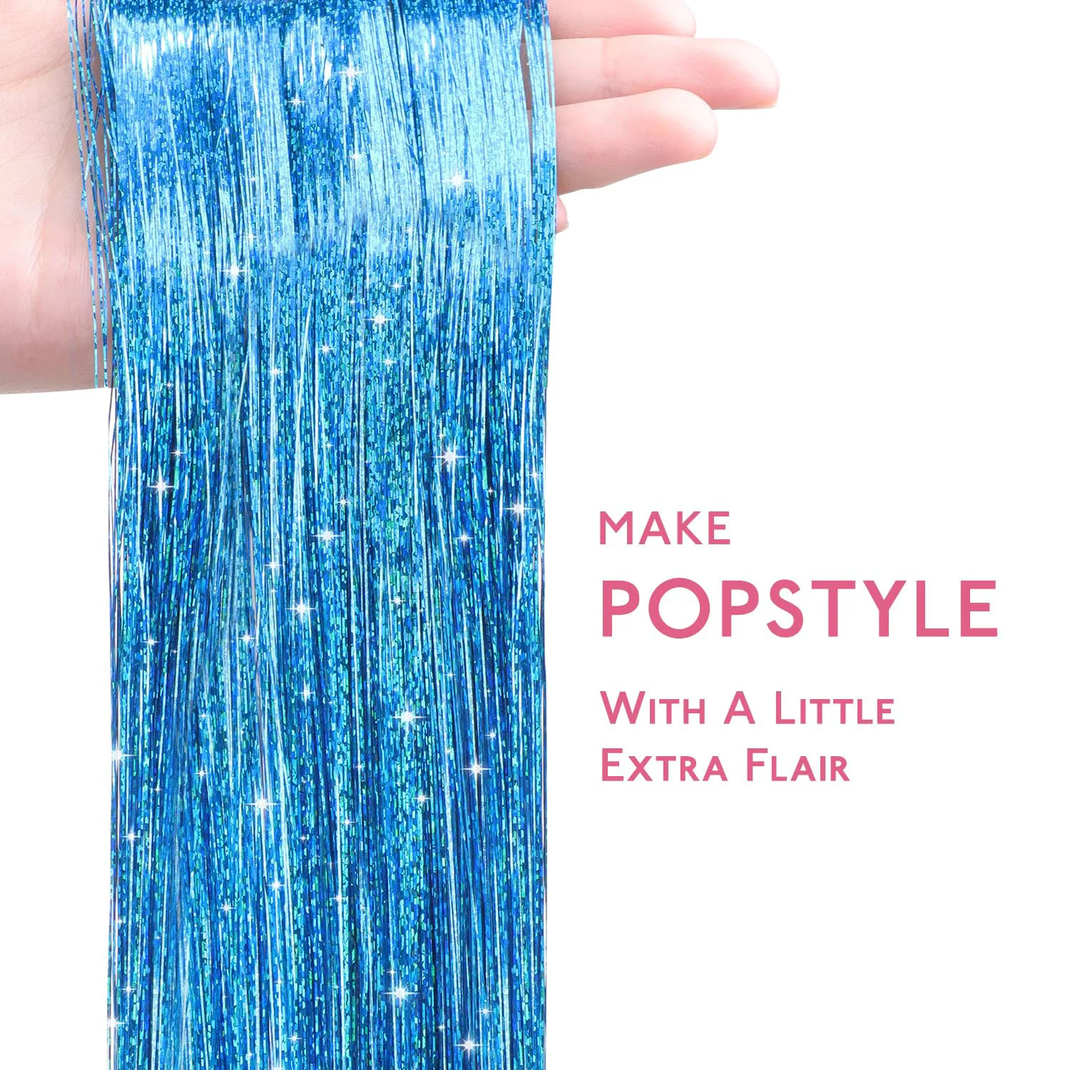 Extensiones coloridas, Kit de oropel de pelo sintético de hadas, accesorios para el cabello elásticos con purpurina brillante resistente al calor para niñas y mujeres