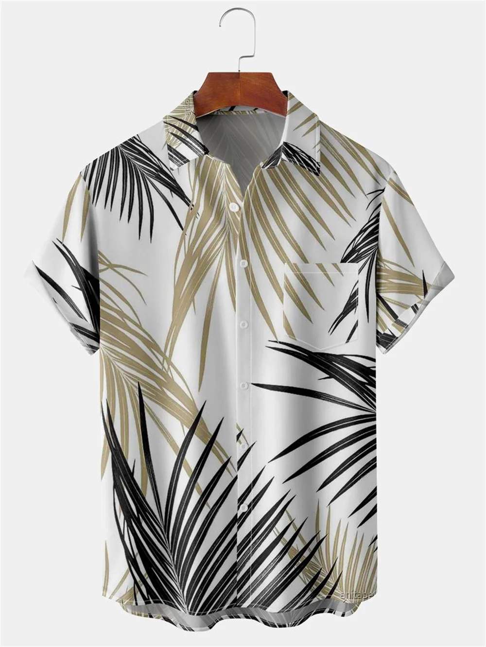 2023 New Men\'s Hawaiian Beach Short Sleeve Shirt with Coconut Tree Print Pattern Men\'s Street Casual High Quality Polo Top