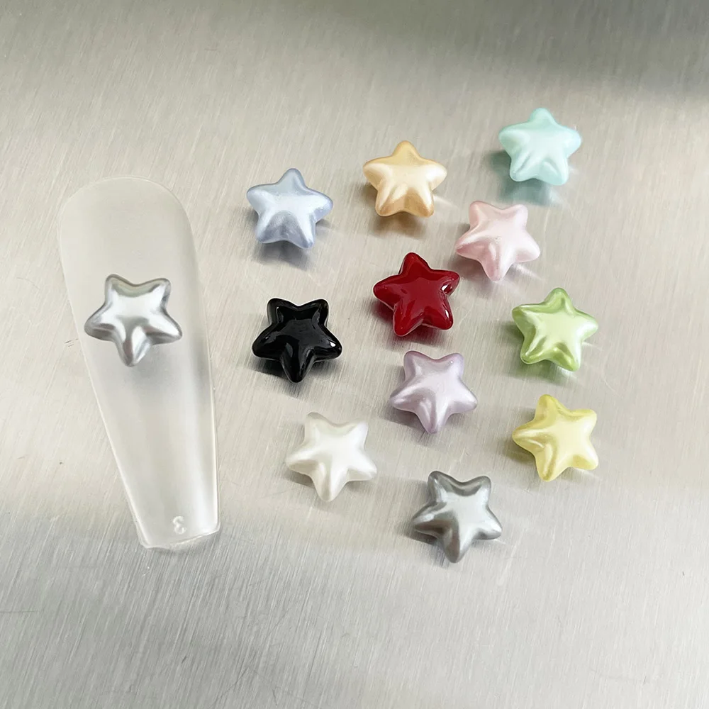 Abalorios de estrellas de estilo rechoncho, adornos de pentagrama 3D de Color metalizado, Color gris perla, accesorios de esmalte de uñas, 404