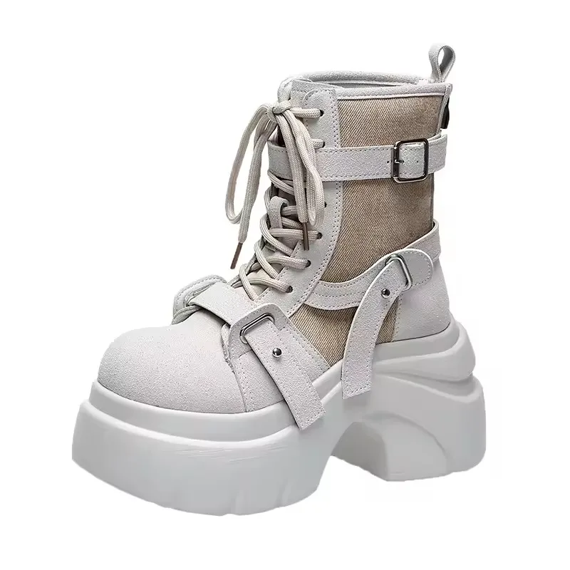 

Designer Women's Short Boots New Autumn Winter Suede Leather Chunky Boots Gladiator High Platfom Buckle Goth Boots Mujer Zapatos