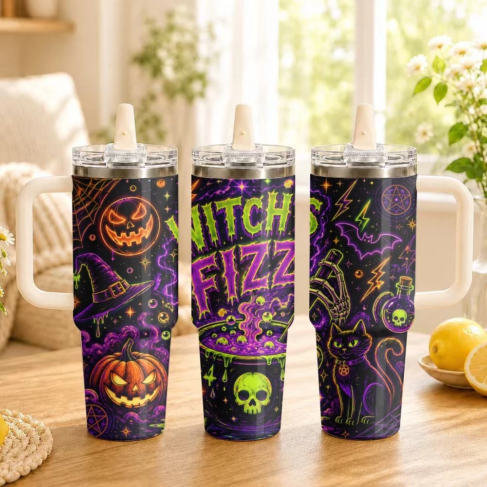 Retro Halloween Potion Vacuum Flasks 40oz Stainless Steel Insulated Tumbler Leakproof Vacuum Travel Mug Portable Coffee Cup