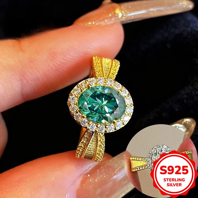 

Luxurious Retro Exquisite Authentic S925 Silver Oval Zircon Women's Banquet Ring
