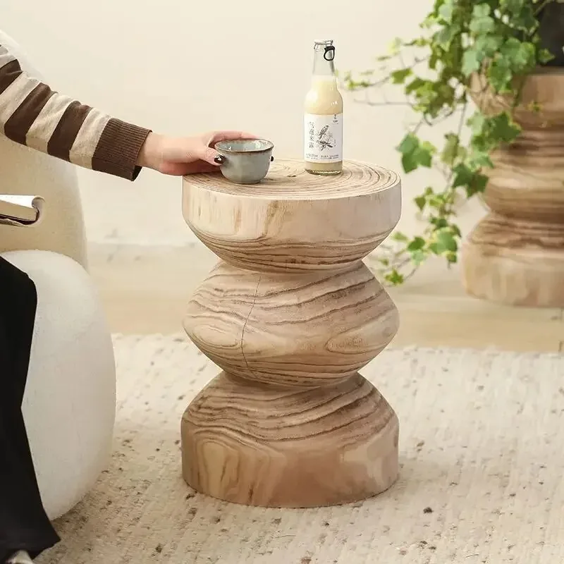 Original Wooden Low Stool Wabi-sabi Small Side TableDecorative Wooden Stool Retro Solid Wood Creative Sofa Table