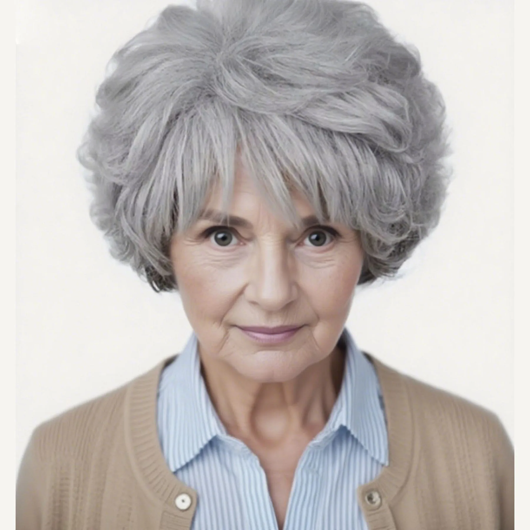 

Старый бабушка Серый парик Синтетические волосы Короткие вьющиеся парики с челкой для женщин Ежедневное использование Костюм Аниме Косплей Вечеринка Термостойкий