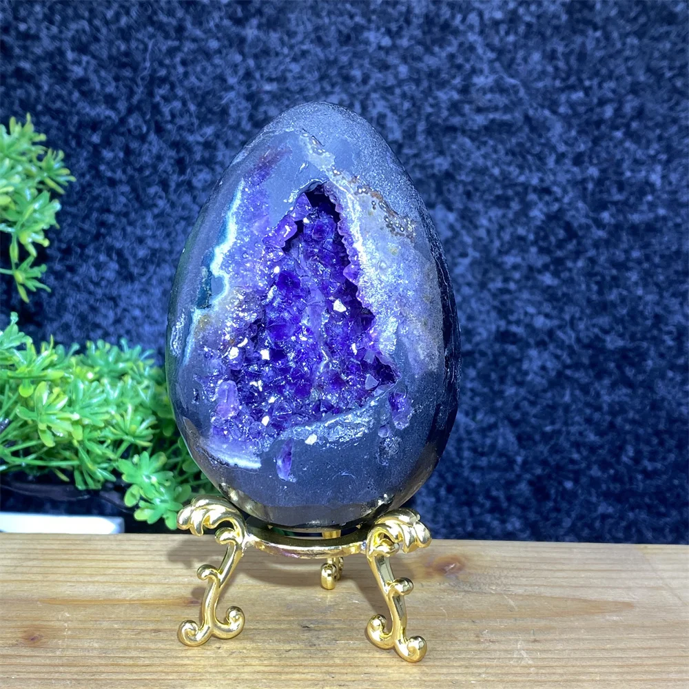 Brazilian Natural Amethyst Geode Egg Home Decoration with Base Dinosaur-Egg-Shaped Mineral Stone for Decorative Purposes