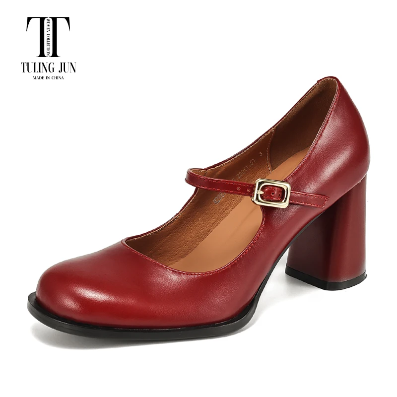 

TULING JUN 2024 Spring Autumn Woman Round Head Solid Color Concise Single Shoes High Heels Mary Jane Pumps For Female T-M2618