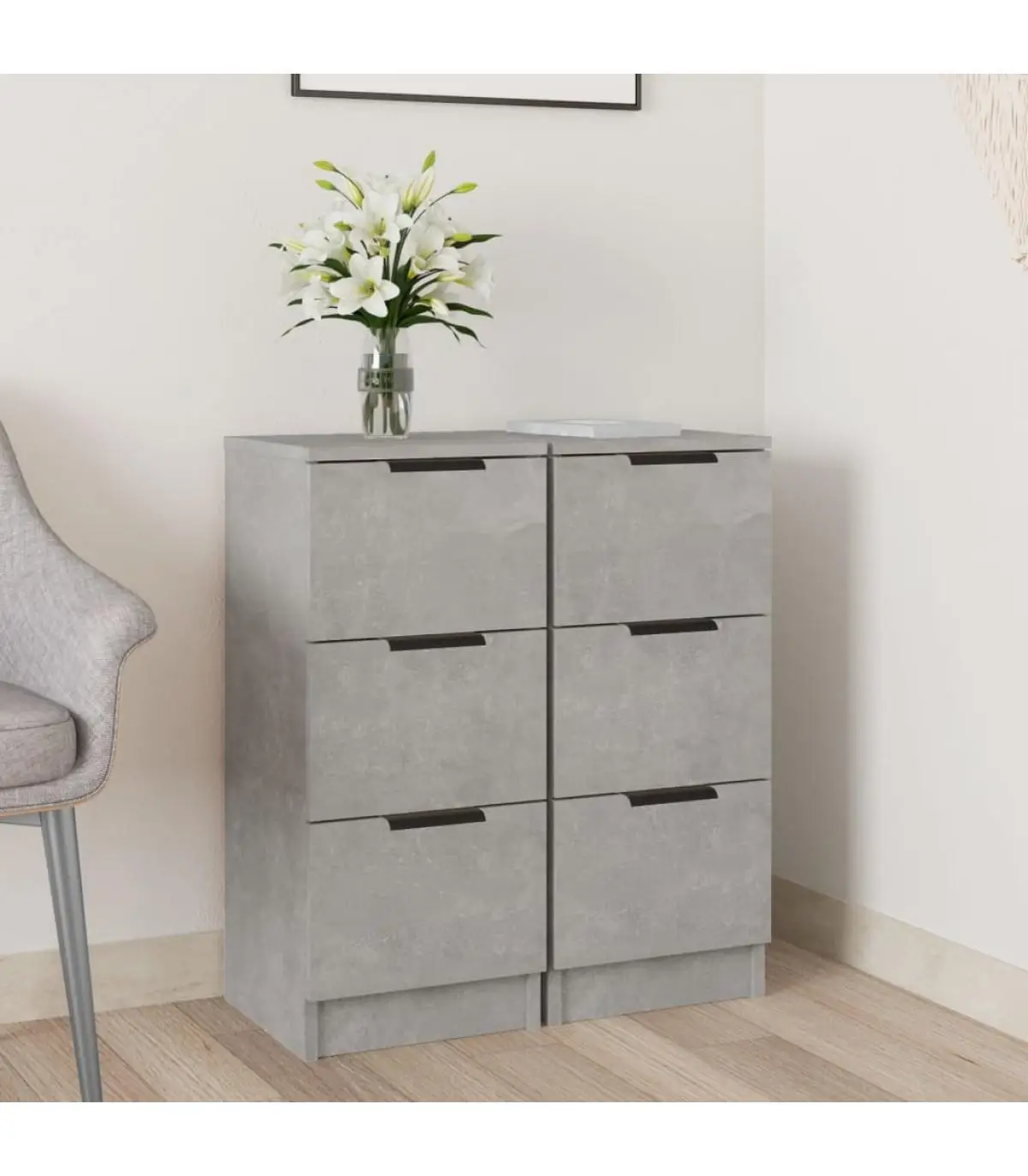 Sideboard sideboard 2 PAs plywood gray concrete 30x30x70 cm