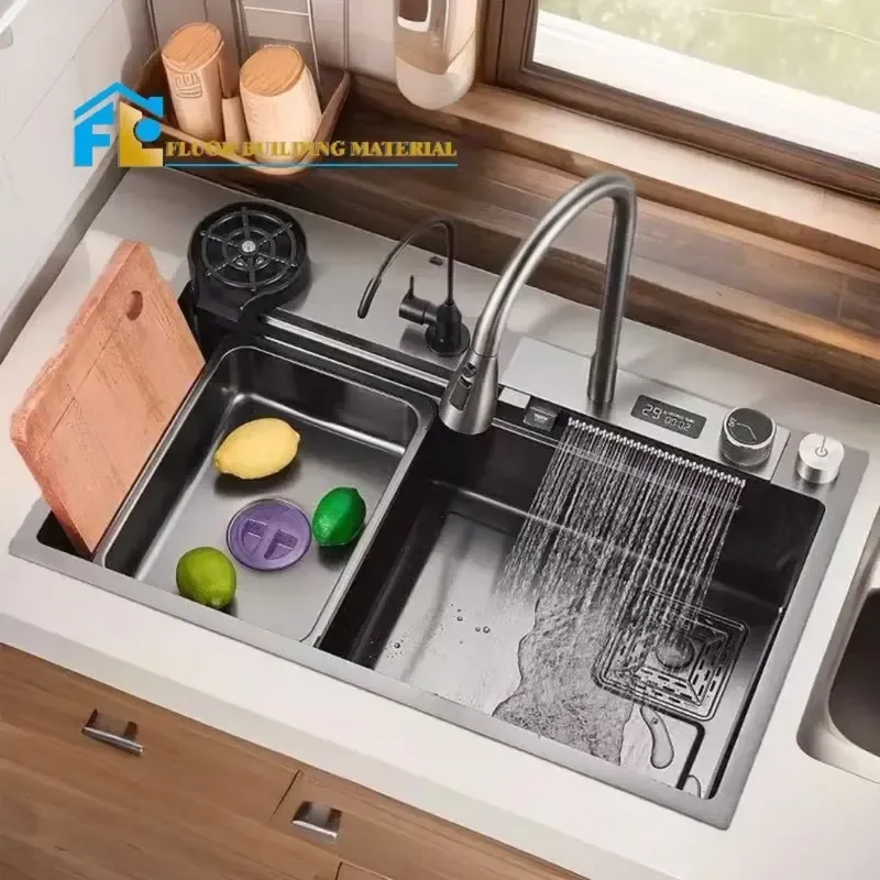 Flying Fish Waterfall Digital Display Stainless Steel Sink