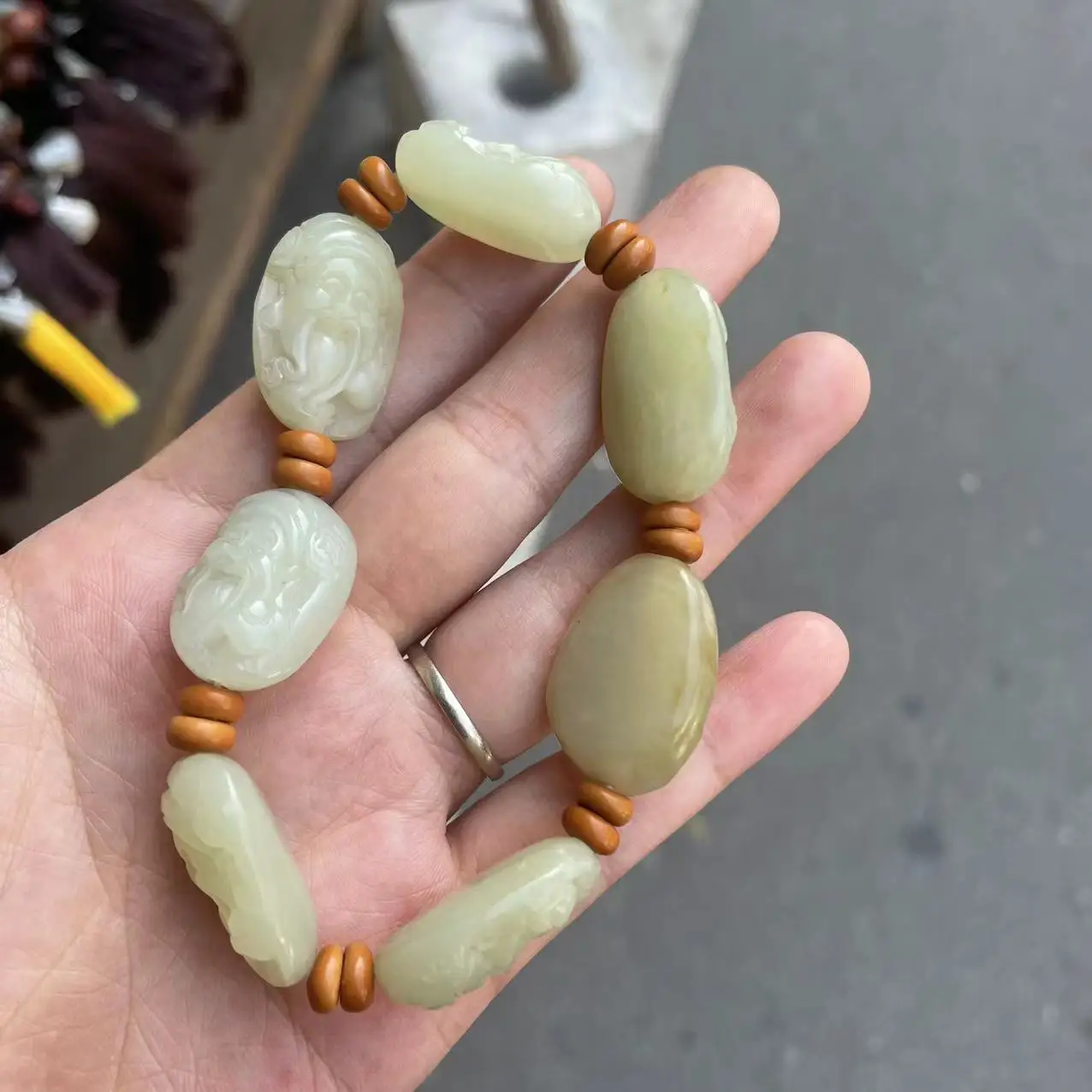 

Natural real chalcedony hetian jade beads jade carved arbitrarily shaped beads bracelets for woman men with jade bracelet Gift