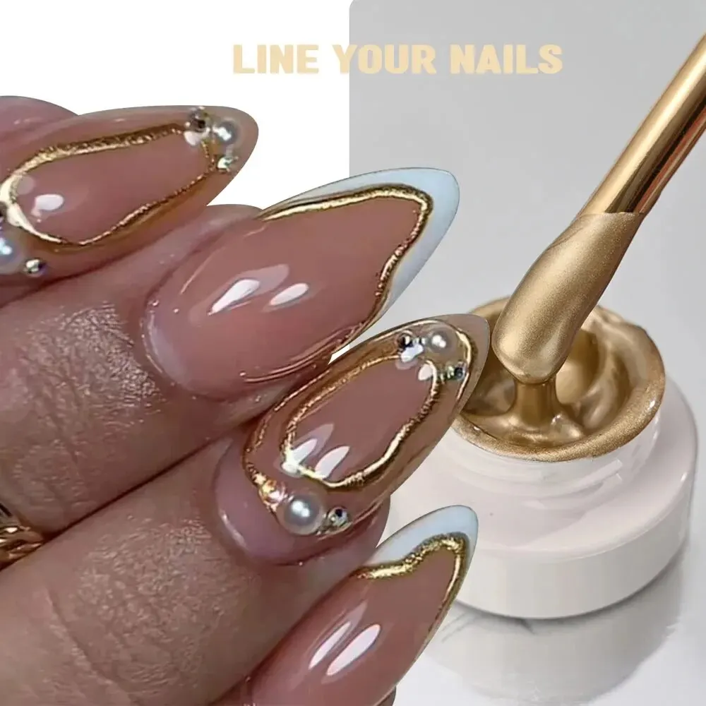 5ml/Jar Gold Lines Metal Nail Polish Gel Decoration French Nail Easy-Made Bright Mirror Stripe Painting Drawing Varnish Gel