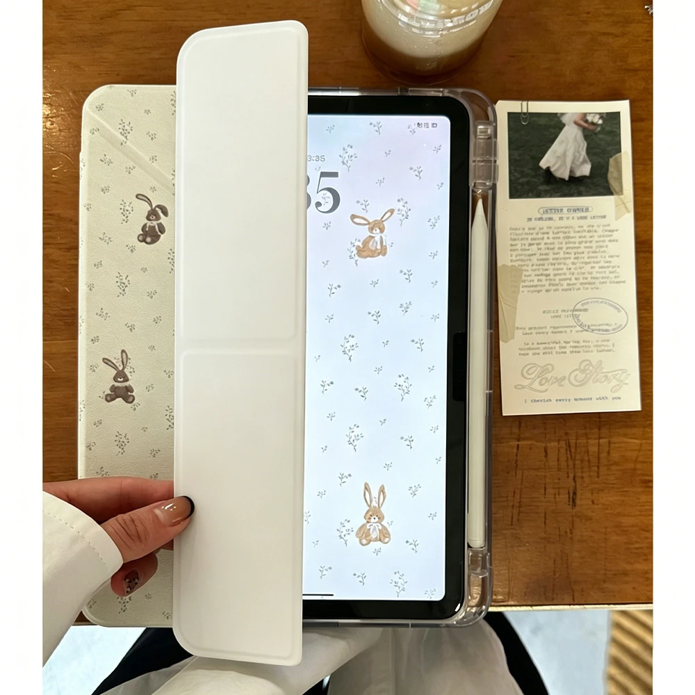 Rabbit Floral New Tablet Case For iPad Pro 11 12.9in 13 15 M4 9.7 10.2 5/6th 7/8/9 10 11th MINI 6 7 Air 5 6 7 Trifold Case