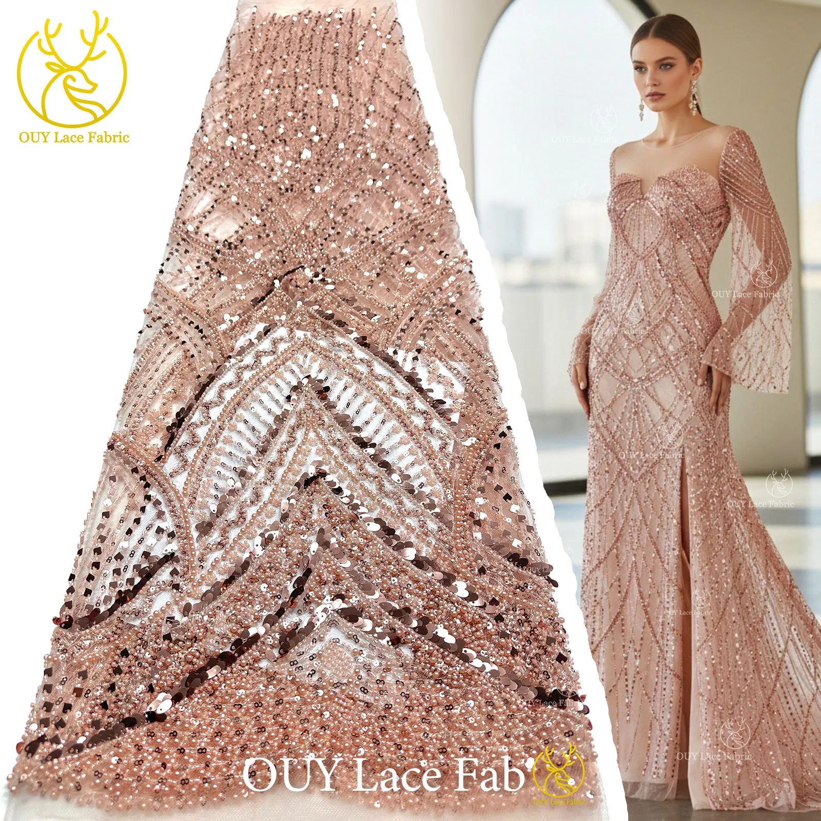 

Африканское кружево цвета шампань с бисером для жениха, нигерийская ткань с пайетками 2026 года для женских свадебных и праздничных платьев, для шитья