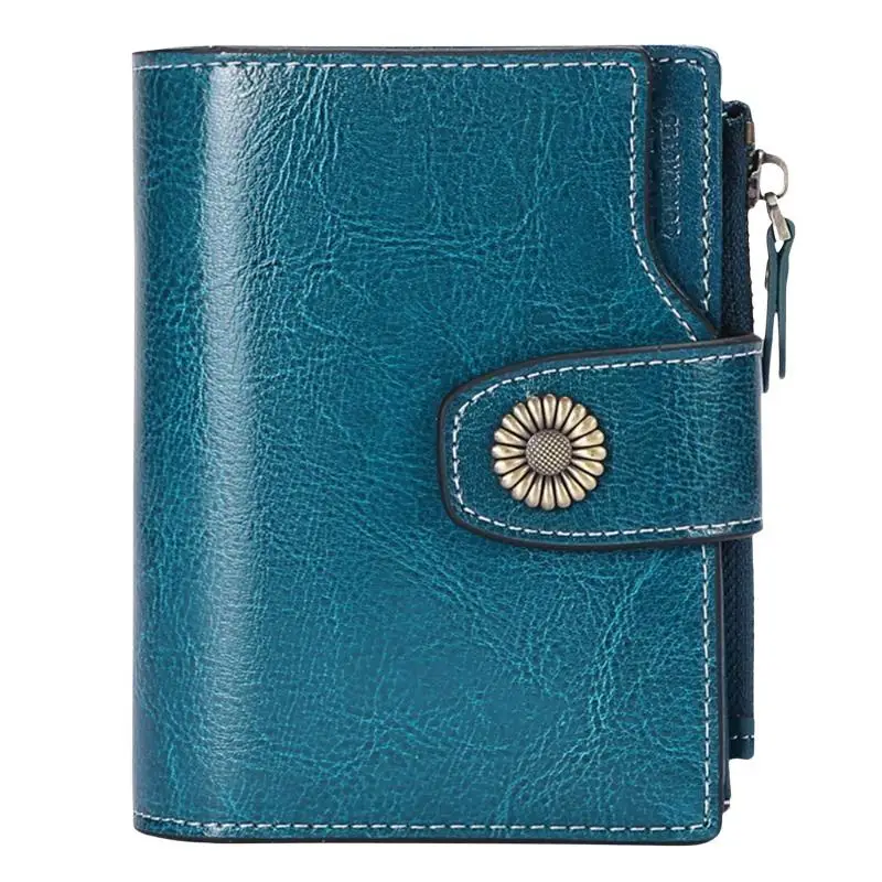 Kurze Damen-Geldbörse aus Leder, Vintage-Blumenmuster, mit Druckknopfverschluss, RFID-Schutz, mehreren Kartenfächern und Reißverschlussfach für Münzen, ideal für den täglichen Einkauf und für Reisen. – Detail 6