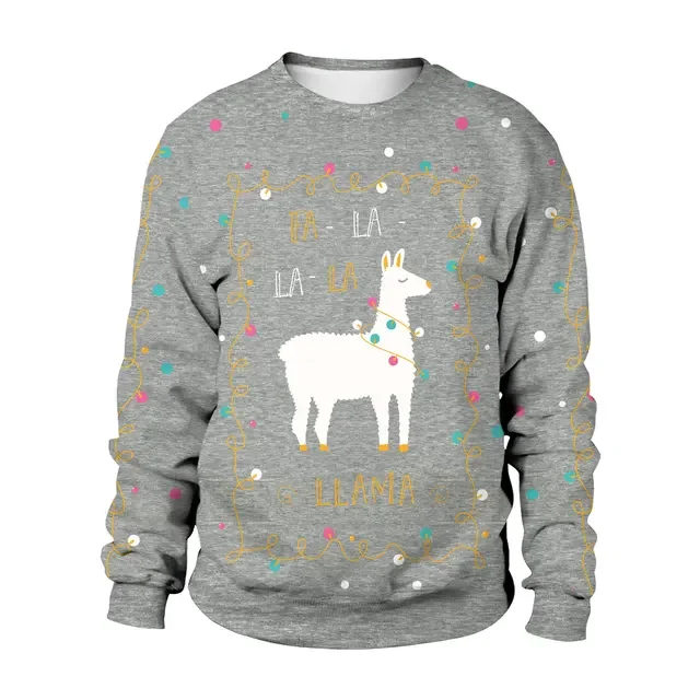 Alpaca Print Sweatshirt Woman Man Ugly Christmas Pullover 5Colors Oversize Couple Crewneck Clothes Adult Xmas Gift Streetwear